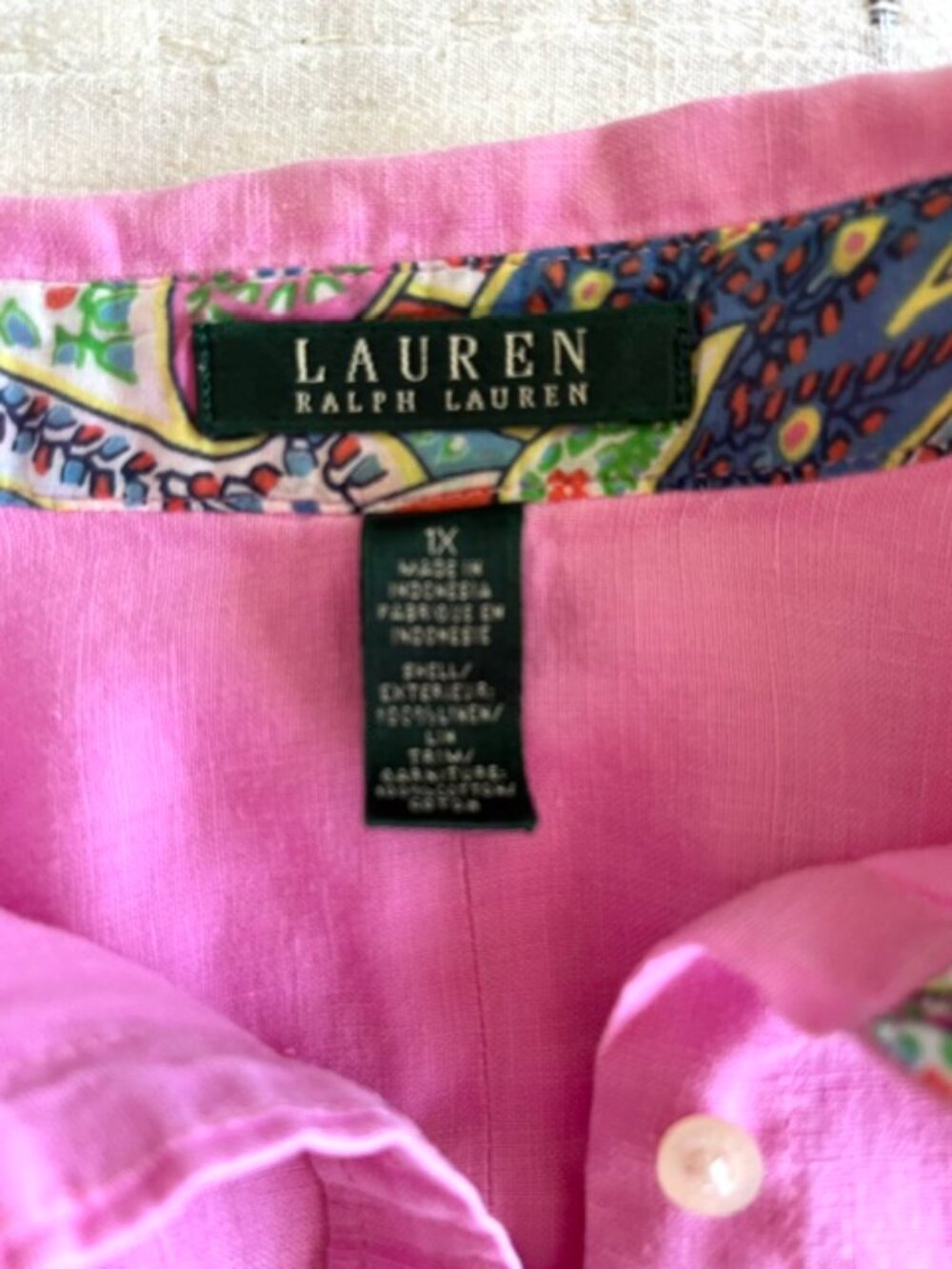 Vintage Lauren Ralph Lauren Pink Linen Button Up | Size XL - Picture 3 of 7